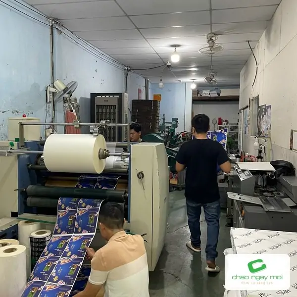 To&agrave;n cảnh xưởng in với khu vực m&aacute;y m&oacute;c v&agrave; giấy th&agrave;nh phẩm