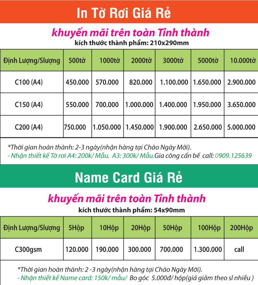 bang gia in ghep to roi name card